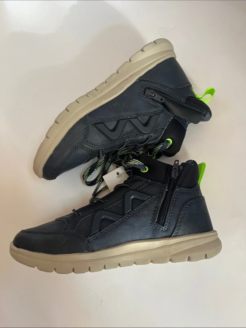 Kids Black Sneakers with Neon Green Accents